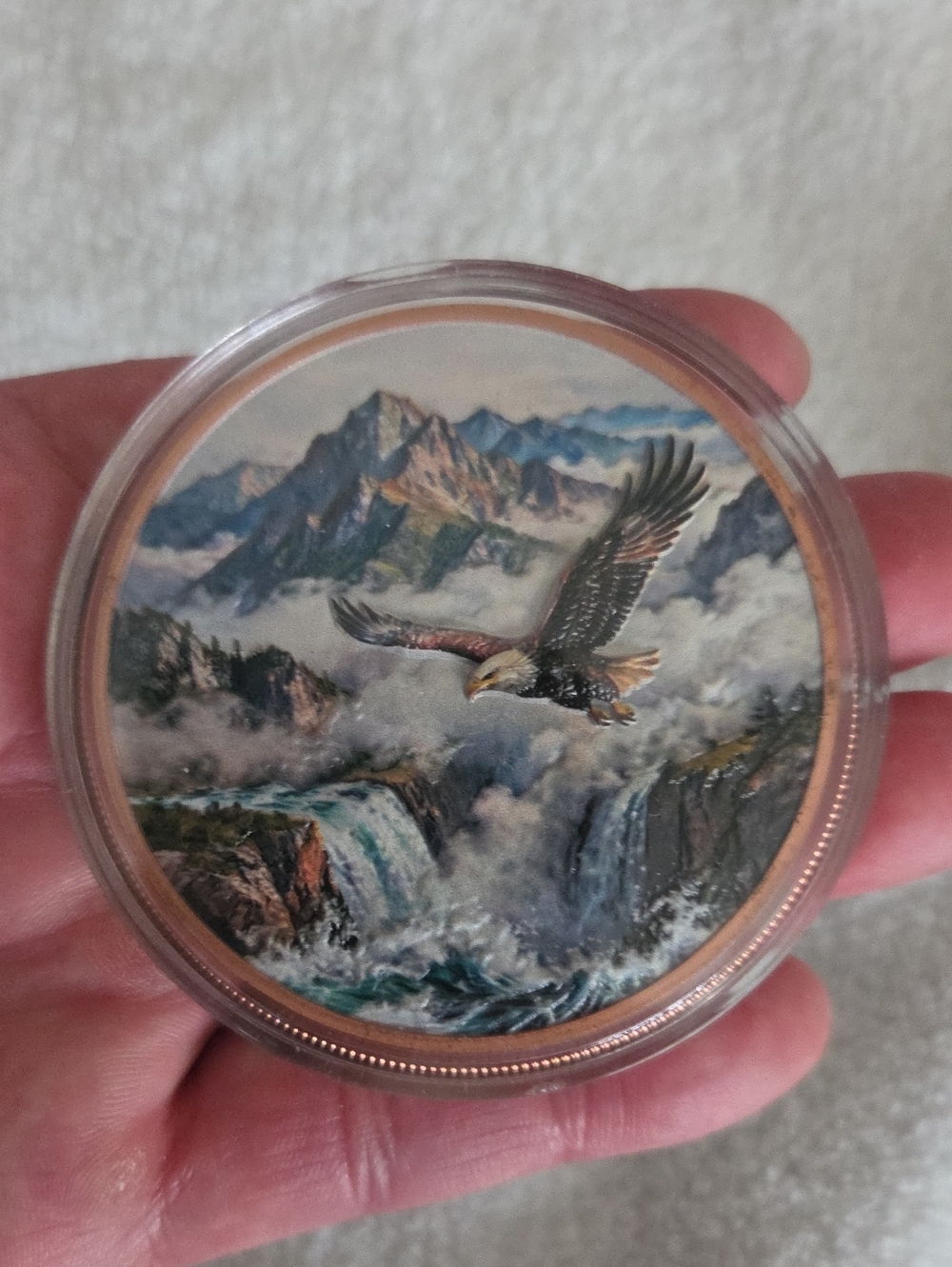 Soaring Eagle Mountain Art Print — Multi-Color Copper Coin